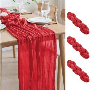 3PCS Fall Table Runner Cheesecloth 10FT Red Boho Gauze Fabric Rustic